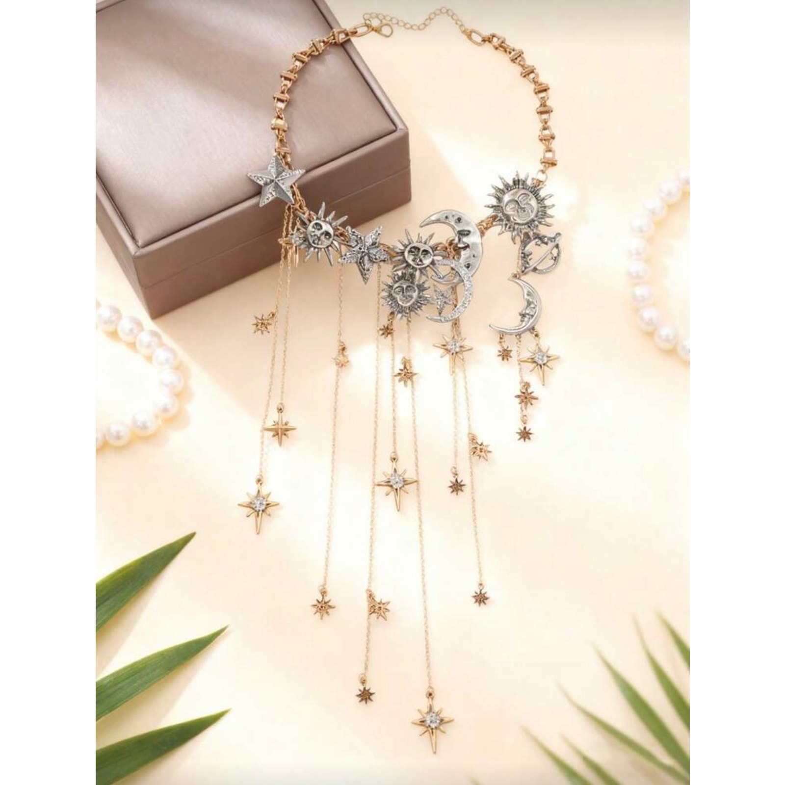 Mystic Celestial Sun Moon Star GoldSilver Tone Large Statement Necklace 30$